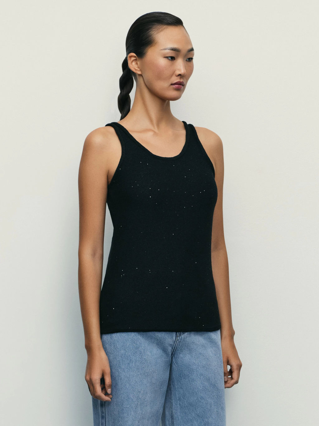 Вязаный топ из хлопка с пайетками / Zarina  фото 4