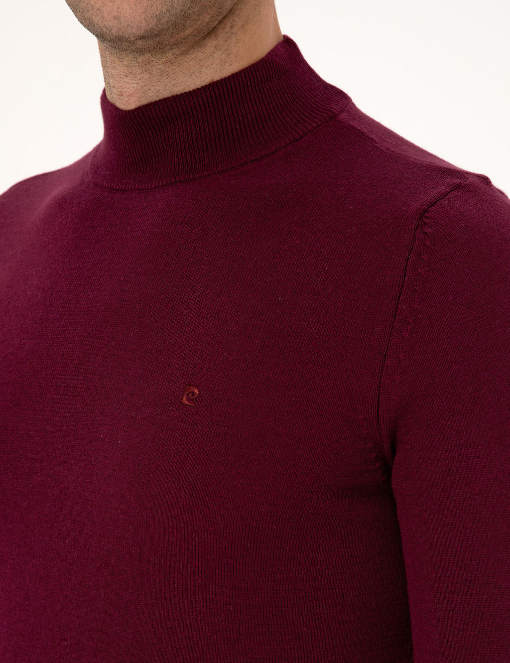 Bordo Slim Fit Yar_m Bal_k__ Yaka Basic Triko Kazak