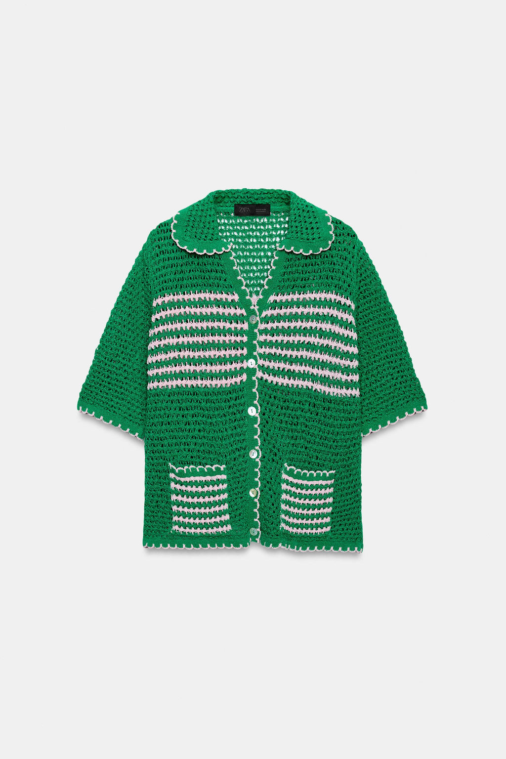 CHAQUETA PUNTO CALADO RAYAS MANGA CORTA / Verde - Zara фото 5
