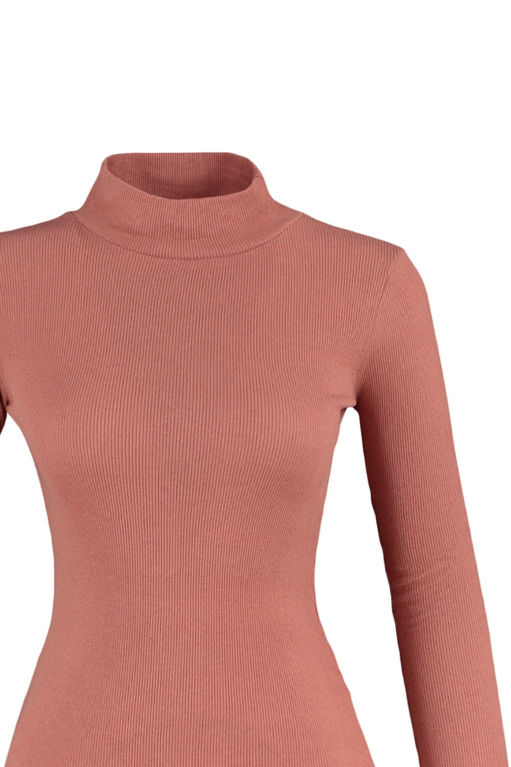 Gul Kurusu Fitted/Vucuda Oturan Dik Yaka Uzun Kol Fitilli Esnek Orme Bluz TWOAW21BZ0423