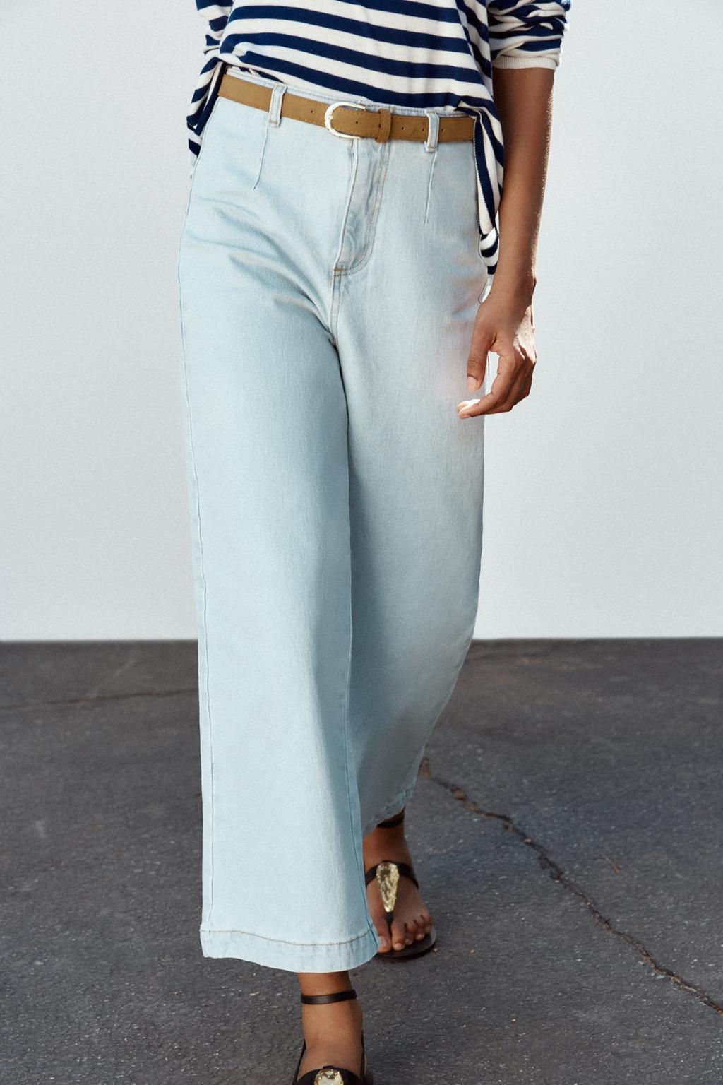 Z1975 WIDE-LEG CROPPED HIGH-WAIST BELTED JEANS - Zara фото 3