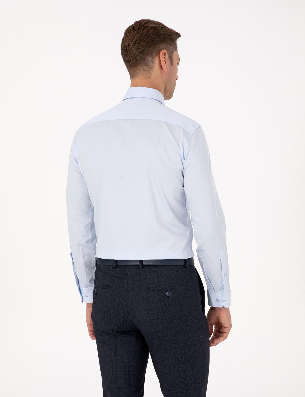 A__k Mavi Slim Fit Uzun Kollu Basic G_mlek