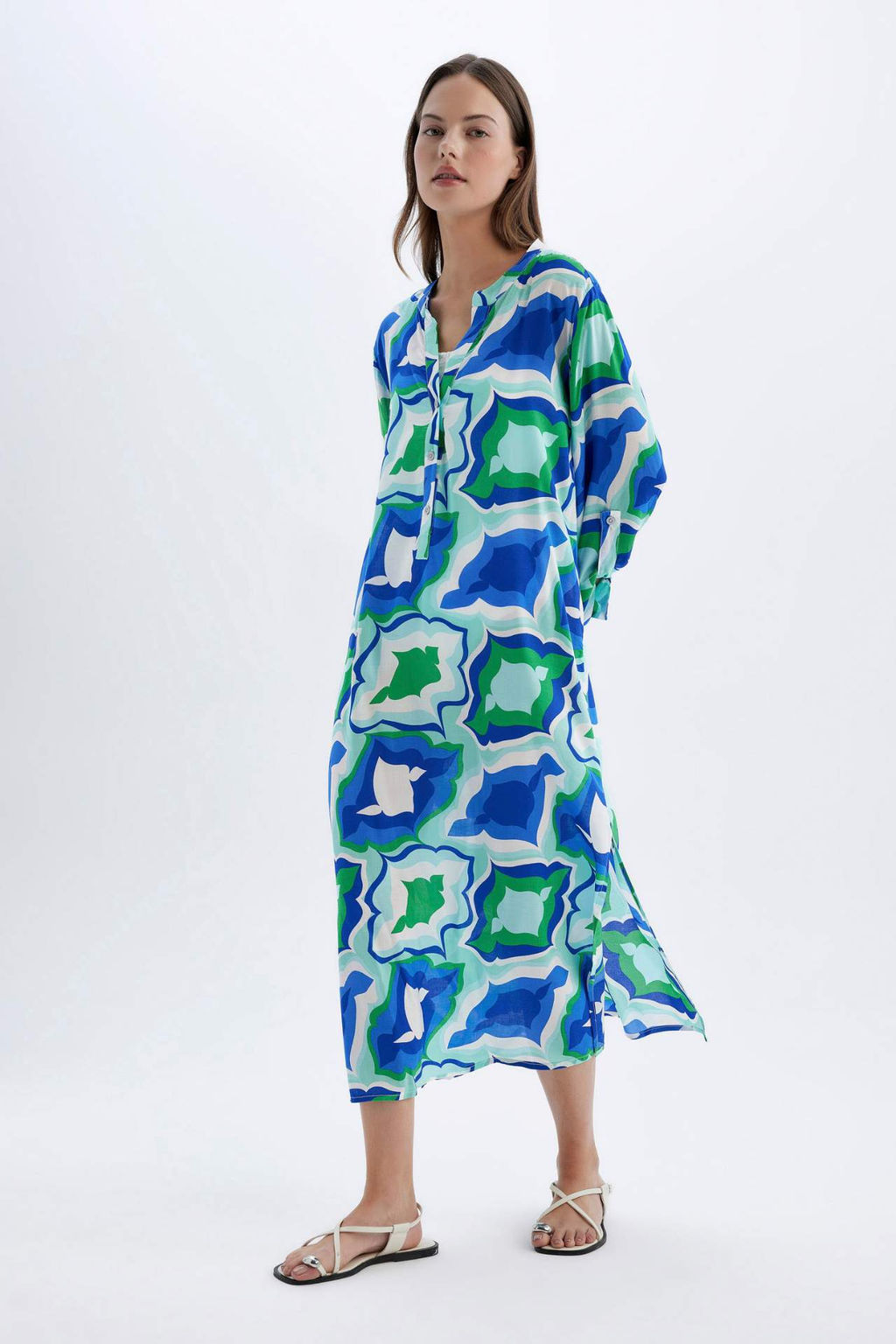 Fall in Love Regular Fit Desenli Plaj Elbisesi - Defacto фото 4