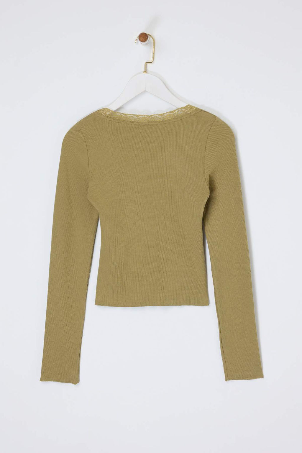 Haki Fitted/Vucuda Oturan Havuz Yaka Dantel Detayl? Fitilli Esnek Orme Bluz TWOSS26BZ00070