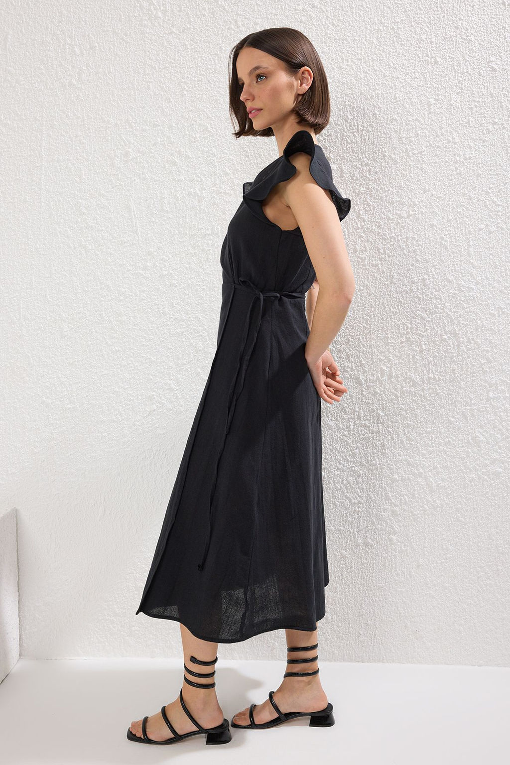 Kiremit Kruvaze F?rf?r Detayl? Keten Gorunumlu Midi Dokuma Elbise TWOSS24EL00071 - Trendyolmilla фото 18