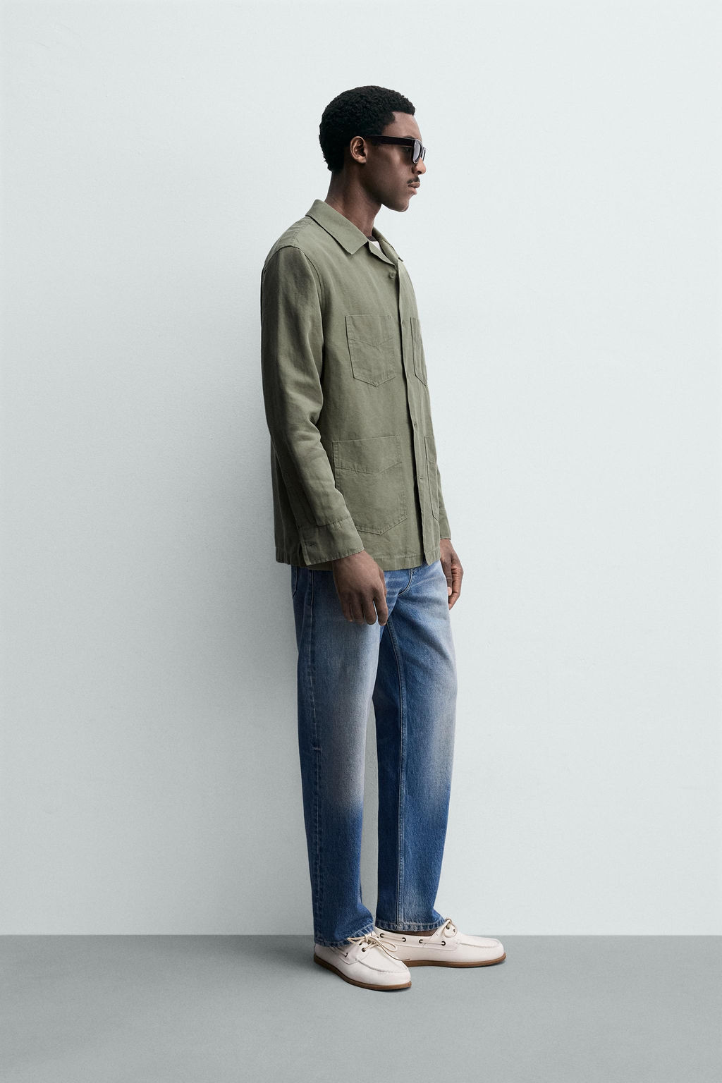 SOBRECAMISA RELAXED FIT CON LINO / verde lavado - Zara фото 4