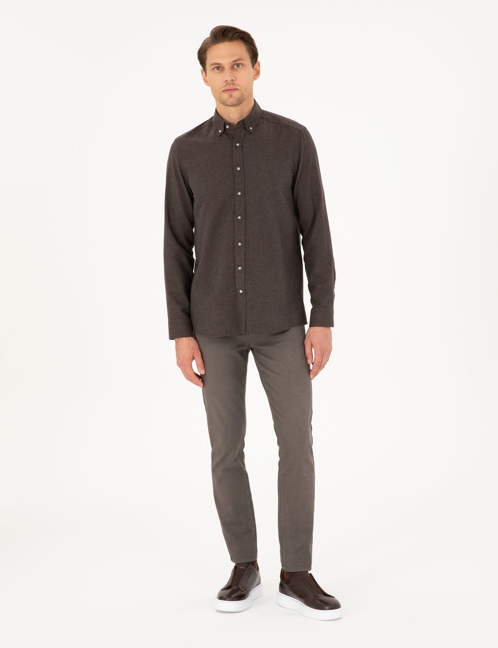 Kahverengi Slim Fit Uzun Kollu G_mlek