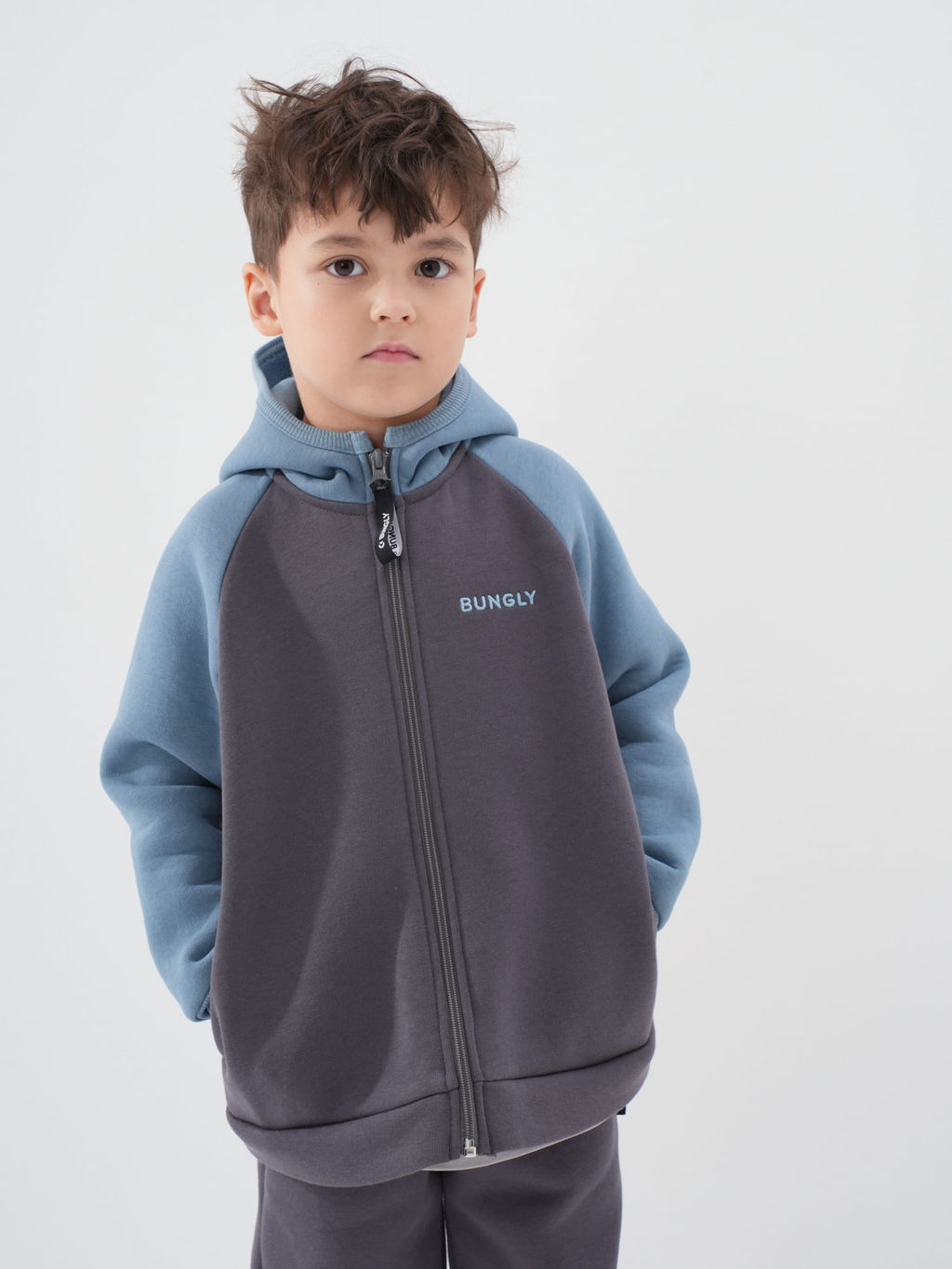 Толстовка Колор блок Графит утепленная - Bungly фото 3