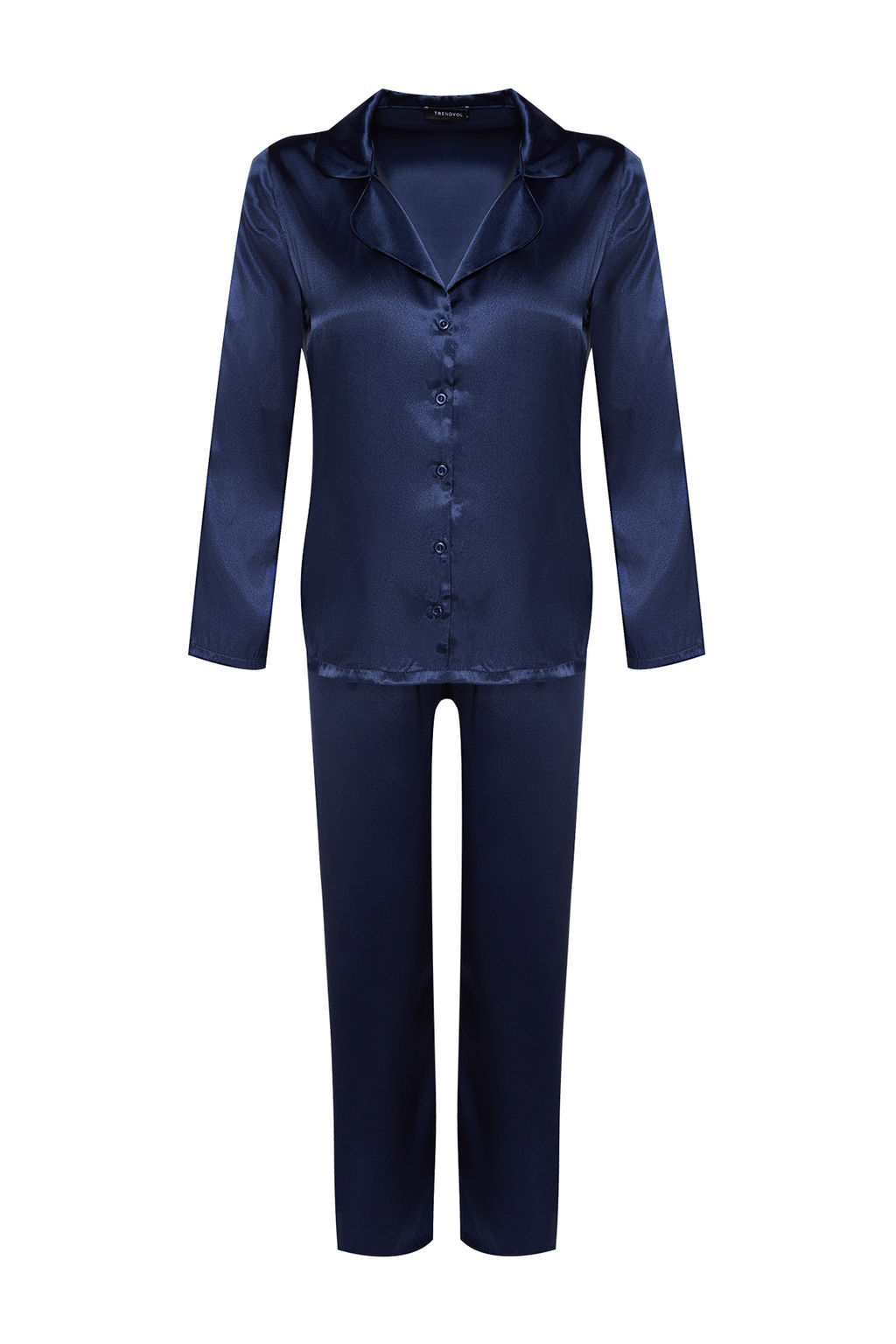 Lacivert Saten Gomlek-Pantolon Dokuma Pijama Tak?m? THMAW24PT00026 - Trendyolmilla фото 9