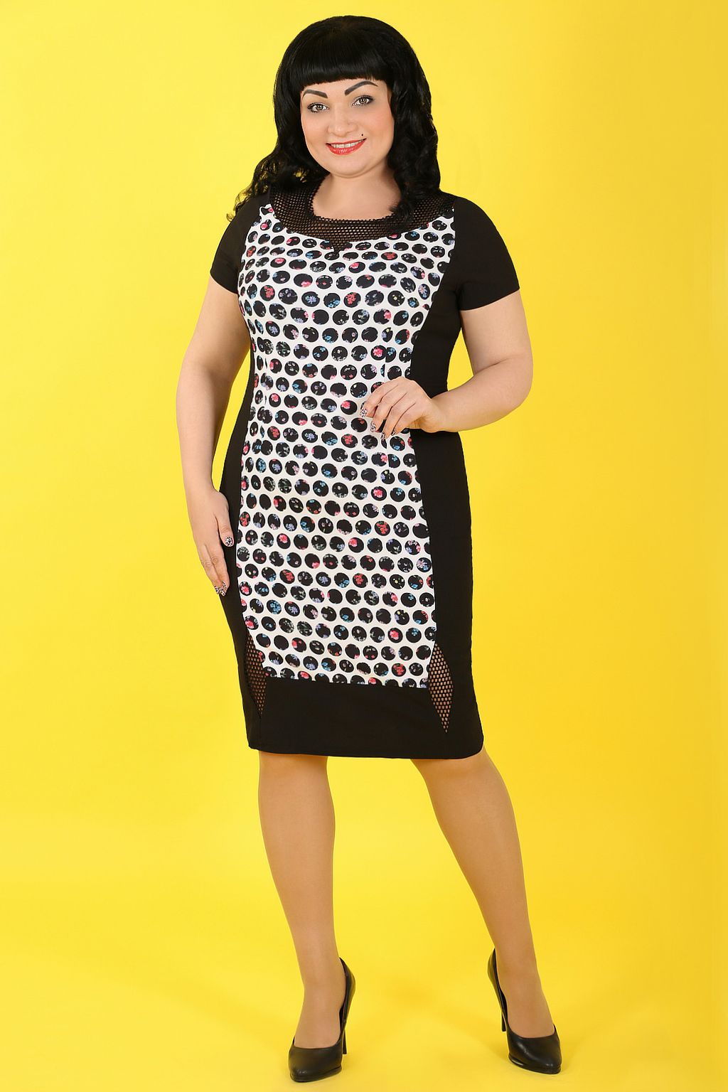 Платье женское в горох для работы повседневное прямое - Almond фото 2