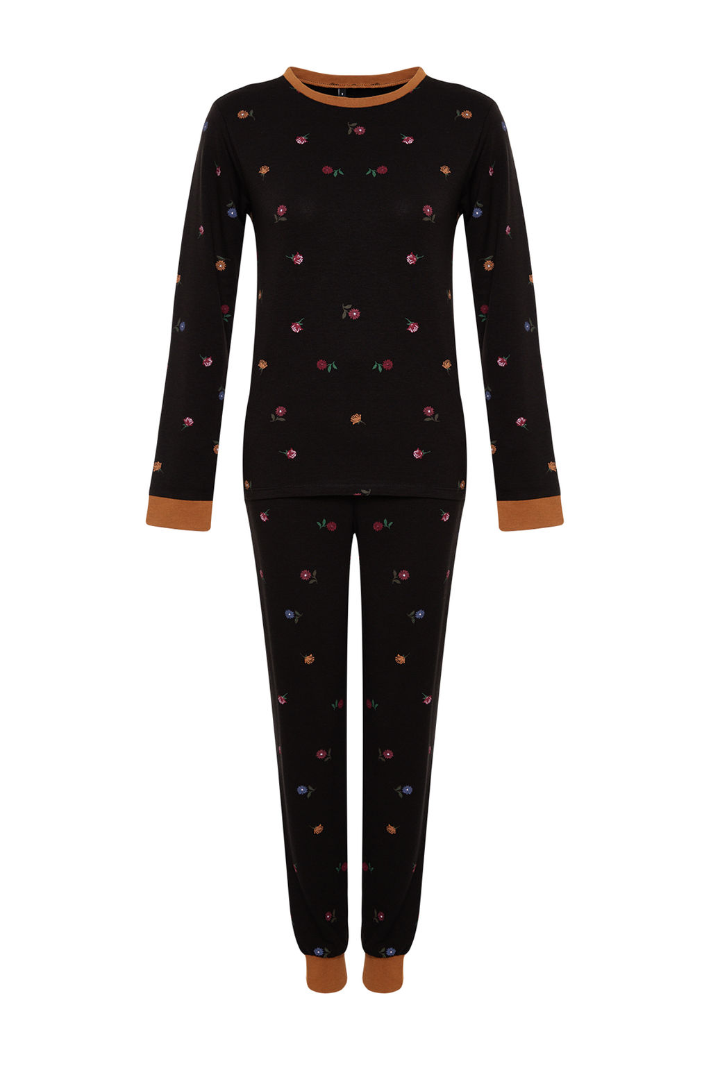 Trendyolmilla Siyah %100 Pamuklu Cicekli Tshirt-Jogger Orme Pijama Tak?m? THMAW24PT00227 фото 7