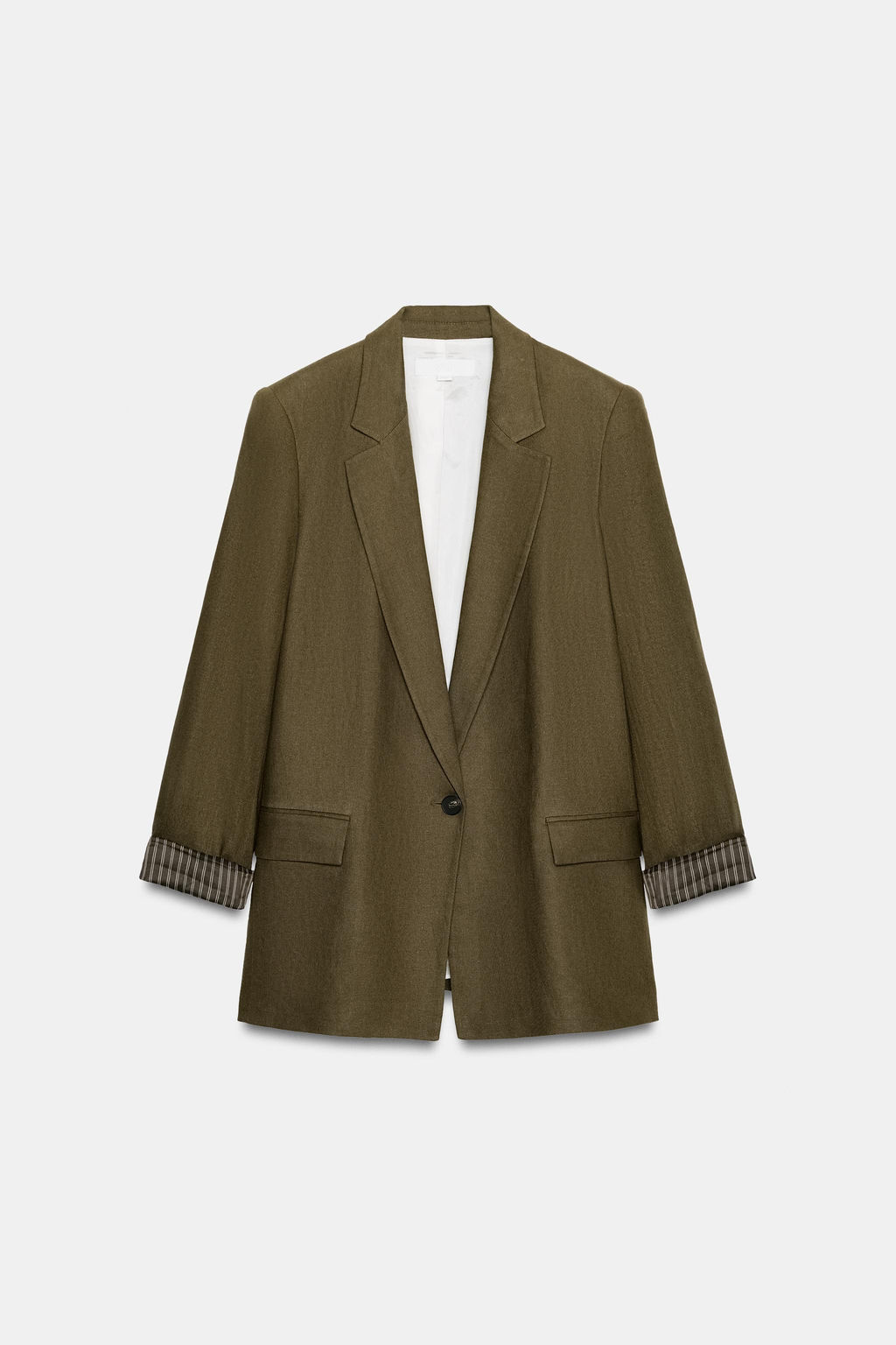 BLAZER CON LINO MANGA REMANGADA / Khaki oscuro - Zara фото 5
