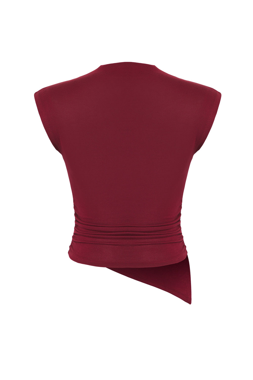 Bordo Dik Yaka Buzgu/Drape Detayl? Fitted/Vucuda Oturan Asimetrik Orme Bluz TWOSS24BZ00534