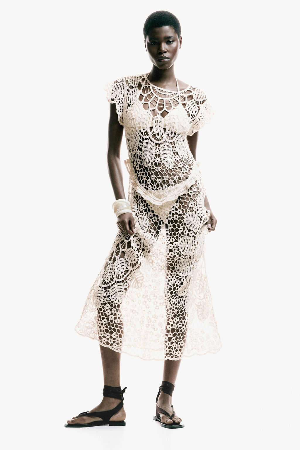 Vestido efecto crochet con manga circular - H&m фото 2