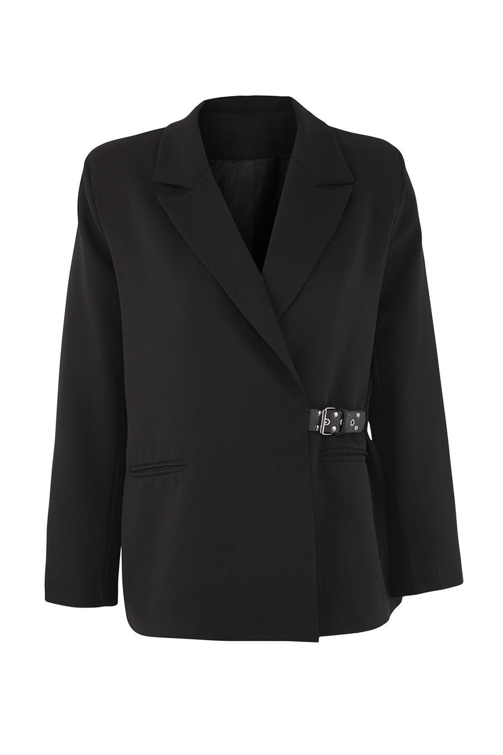 Siyah Kemer Aksesuar Kemerli Regular/Normal Kal?p Dokuma Blazer Ceket TWOAW26BC00027