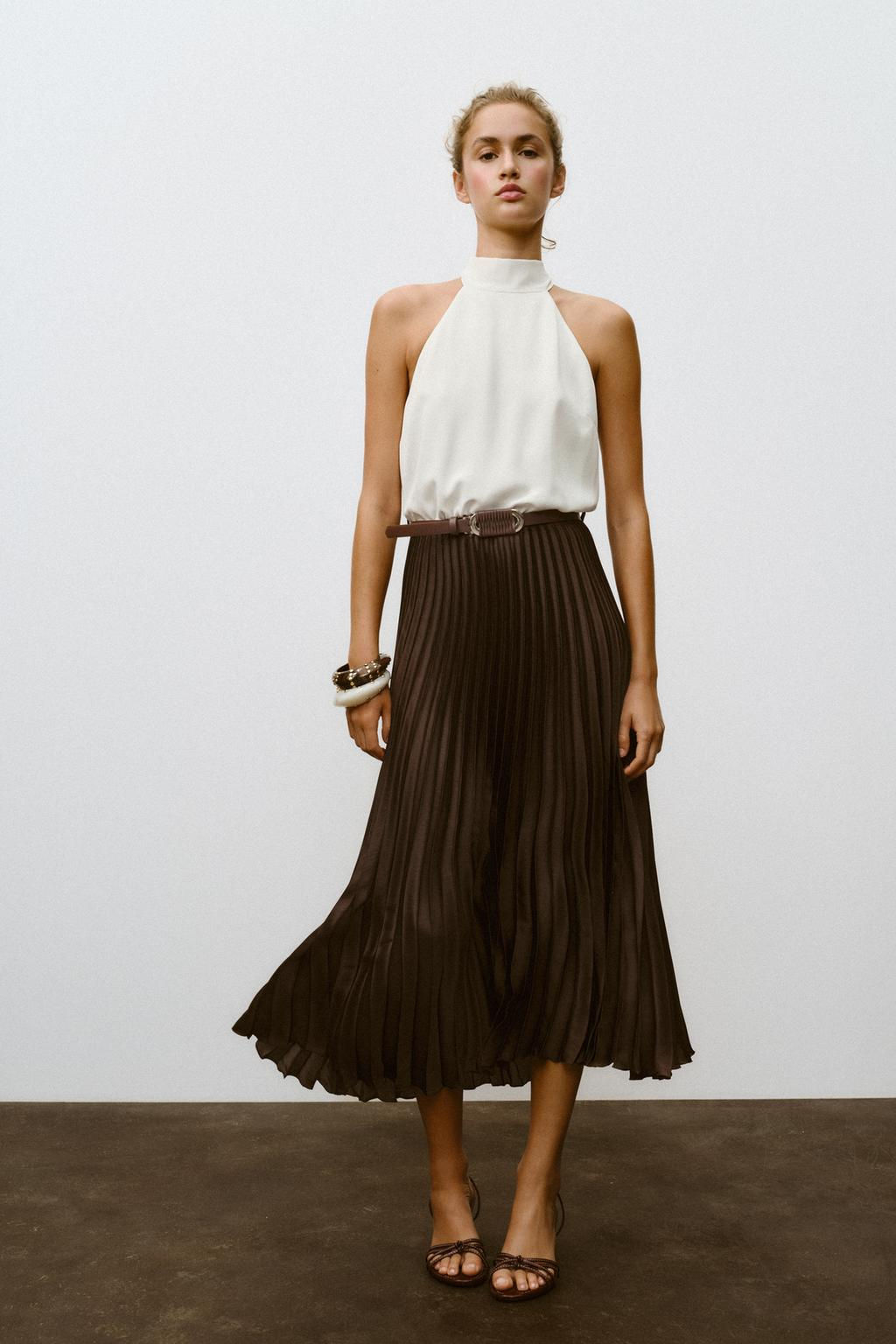 PLEATED COMBINED MIDI DRESS - Zara фото 2