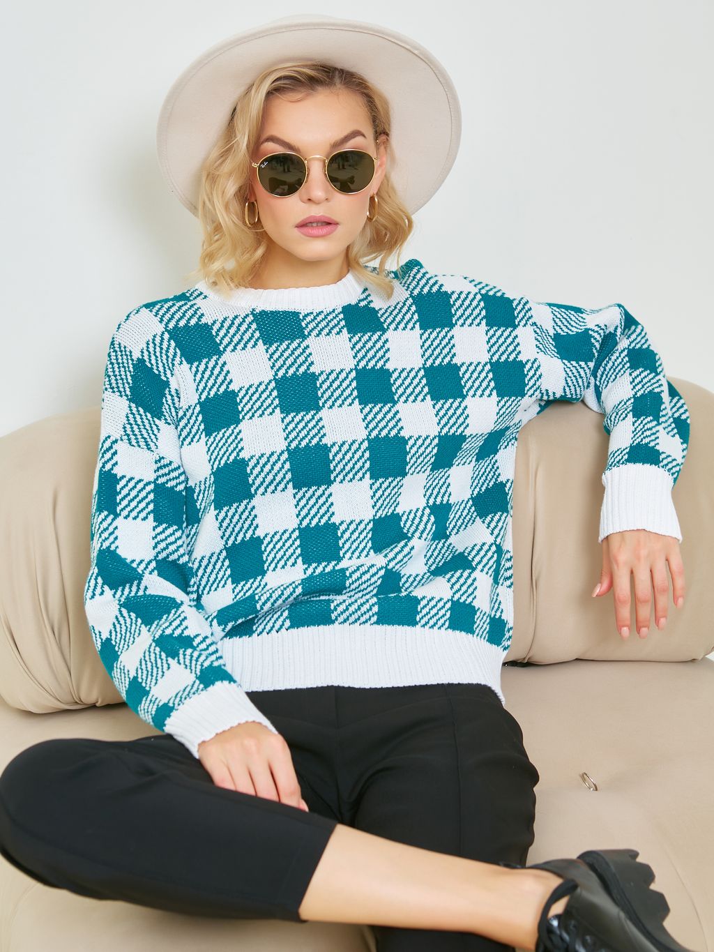 Джемпер вязаный в клетку - Stilla фото 2