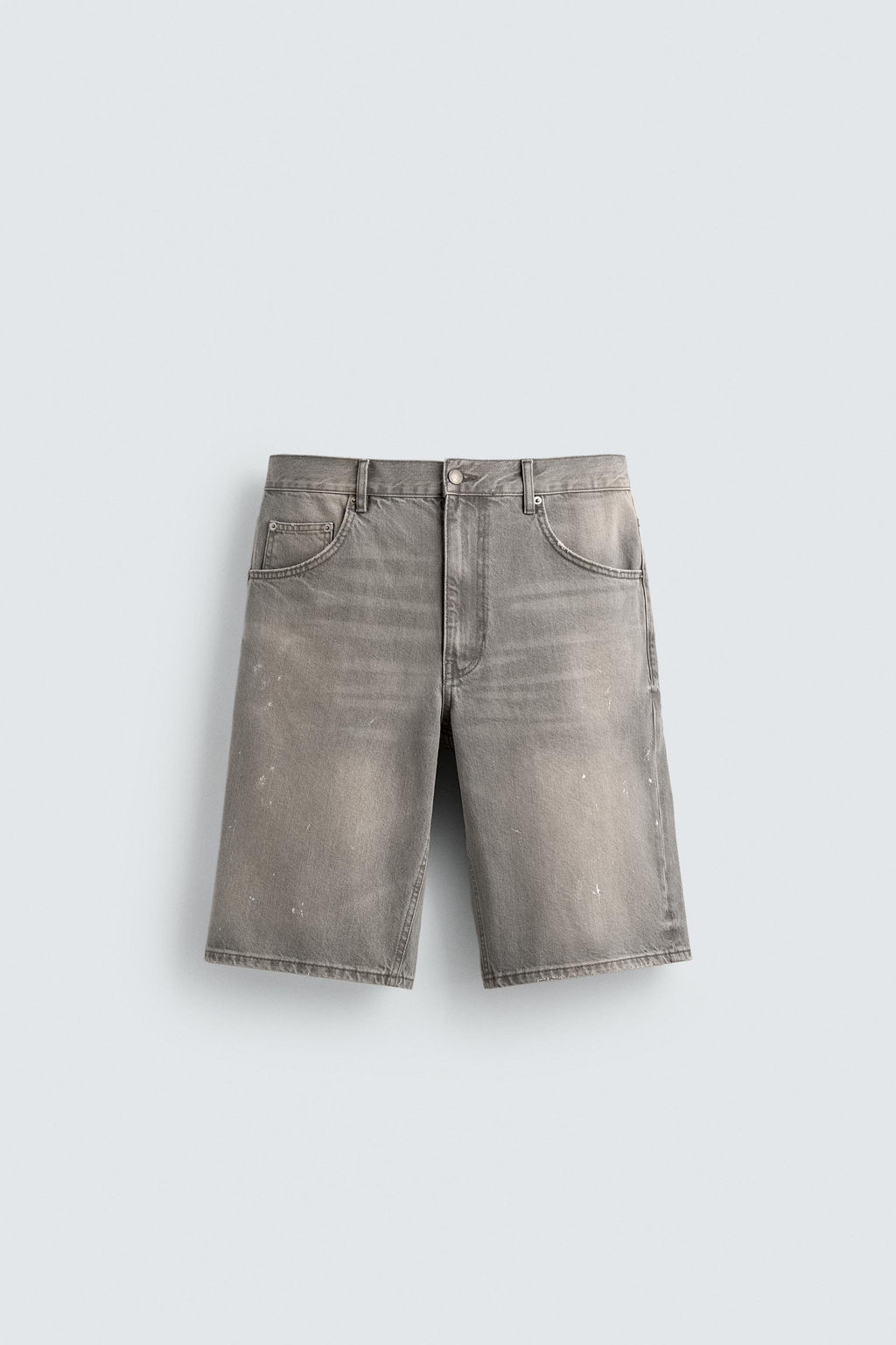 BERMUDA DENIM BAGGY FIT SALPICADURAS / Beige