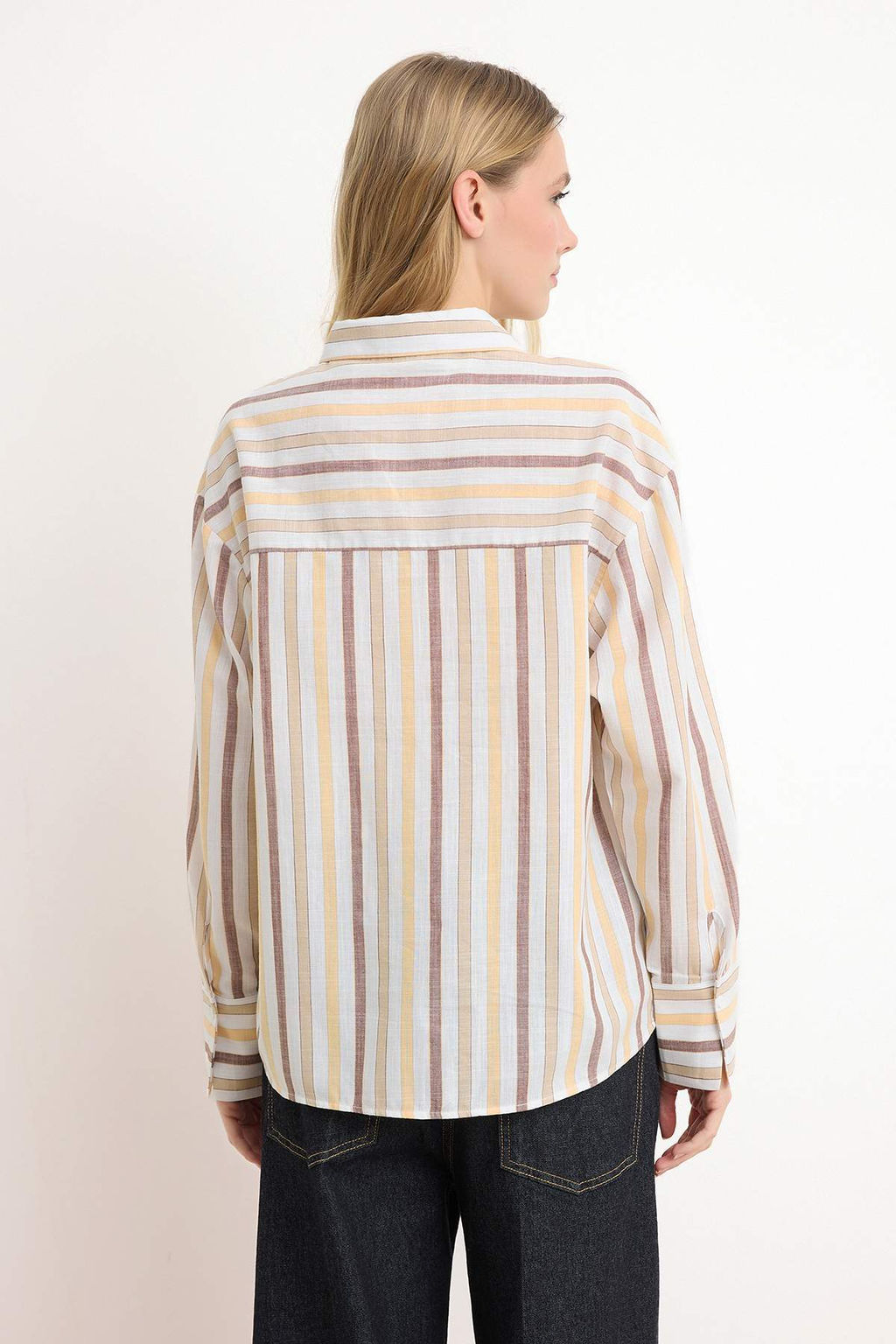 Cok Renkli Cizgili Dogal Gorunumlu Oversize/Genis Kal?p Gomlek TWOSS26GO00106 - Trendyolmilla фото 4