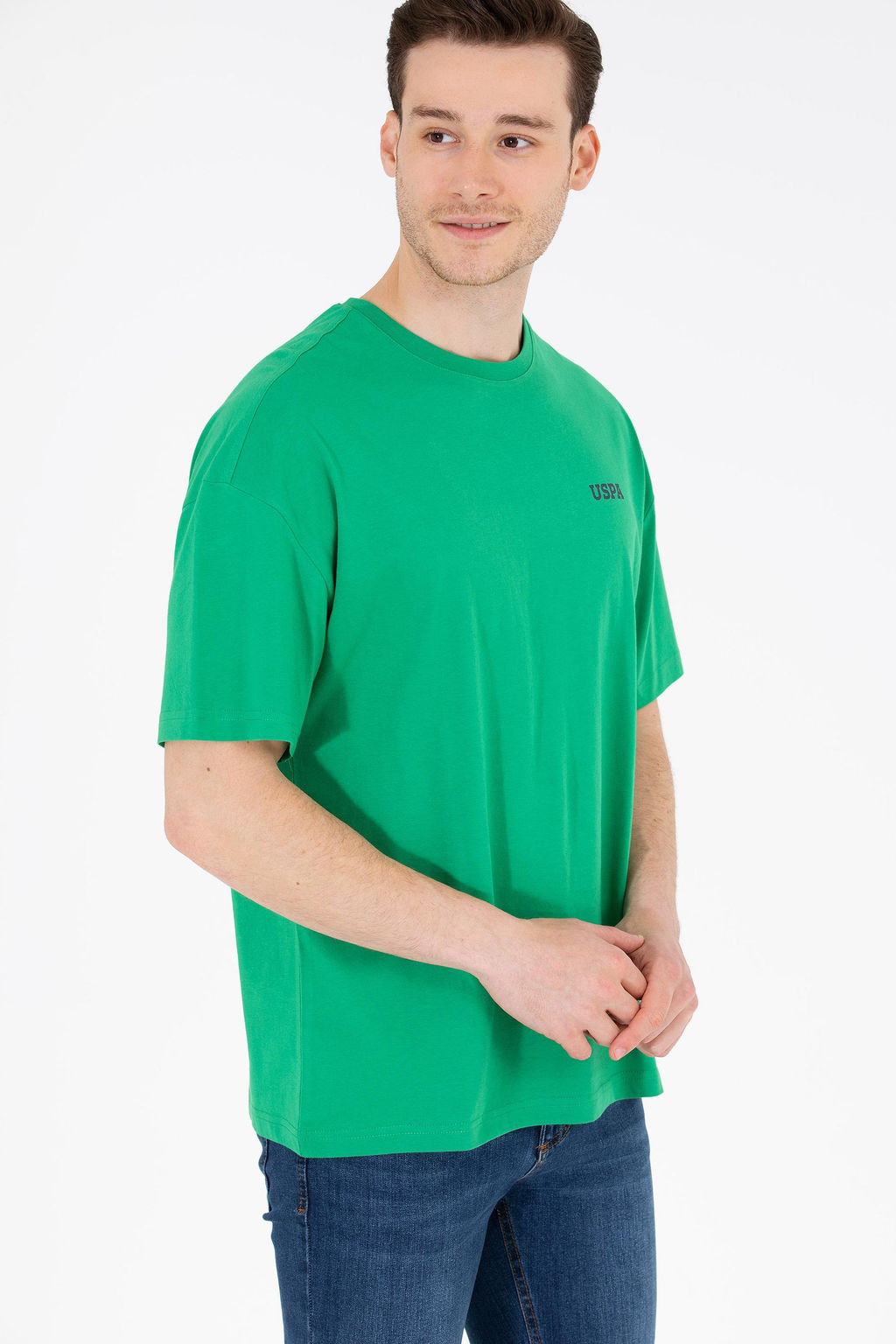 Erkek Ye_il Oversize Bisiklet Yaka Ti__rt