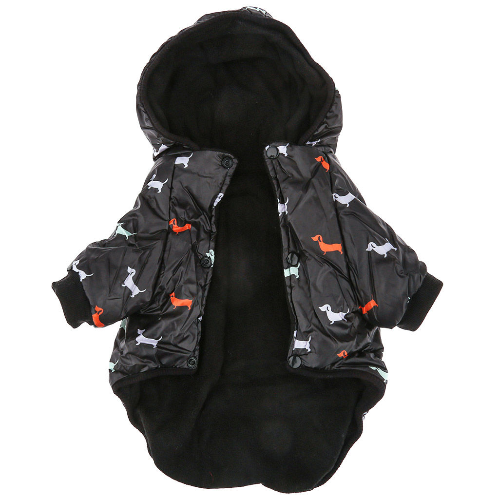 Пэт тойс (Pet toys) Одежда для собаки Куртка с капюшоном, с метал. кольцом, с принтом, на кнопках, р-р XL, длина спинки 34см/обхват груди 42см/обхват шеи 32см, цвет-черный, плащевка/синтепон/флис (100% полиэстер) (Китай) - Домашняя мода фото 6