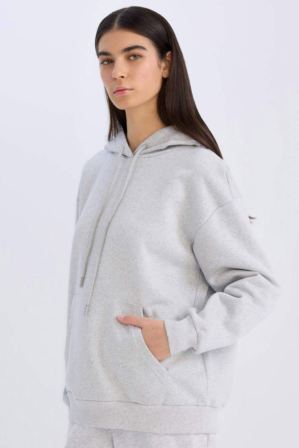 Relax Fit Kapusonlu Kanguru Cepli Kal?n Basic Duz Siyah Sweatshirt - Defacto фото 2