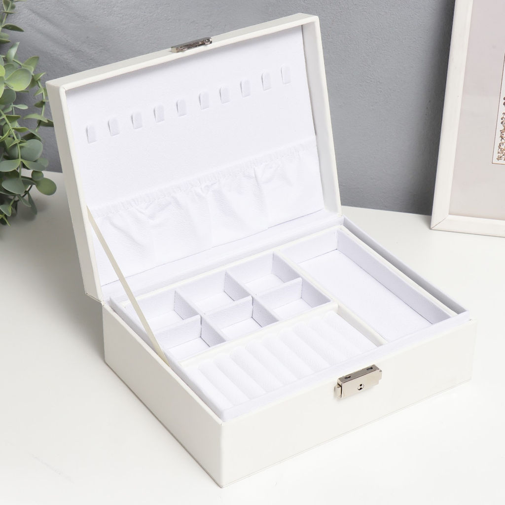 Шкатулка кожзам для украшений Белая матовая 8,7х23х17,5 см - Simaland фото 4