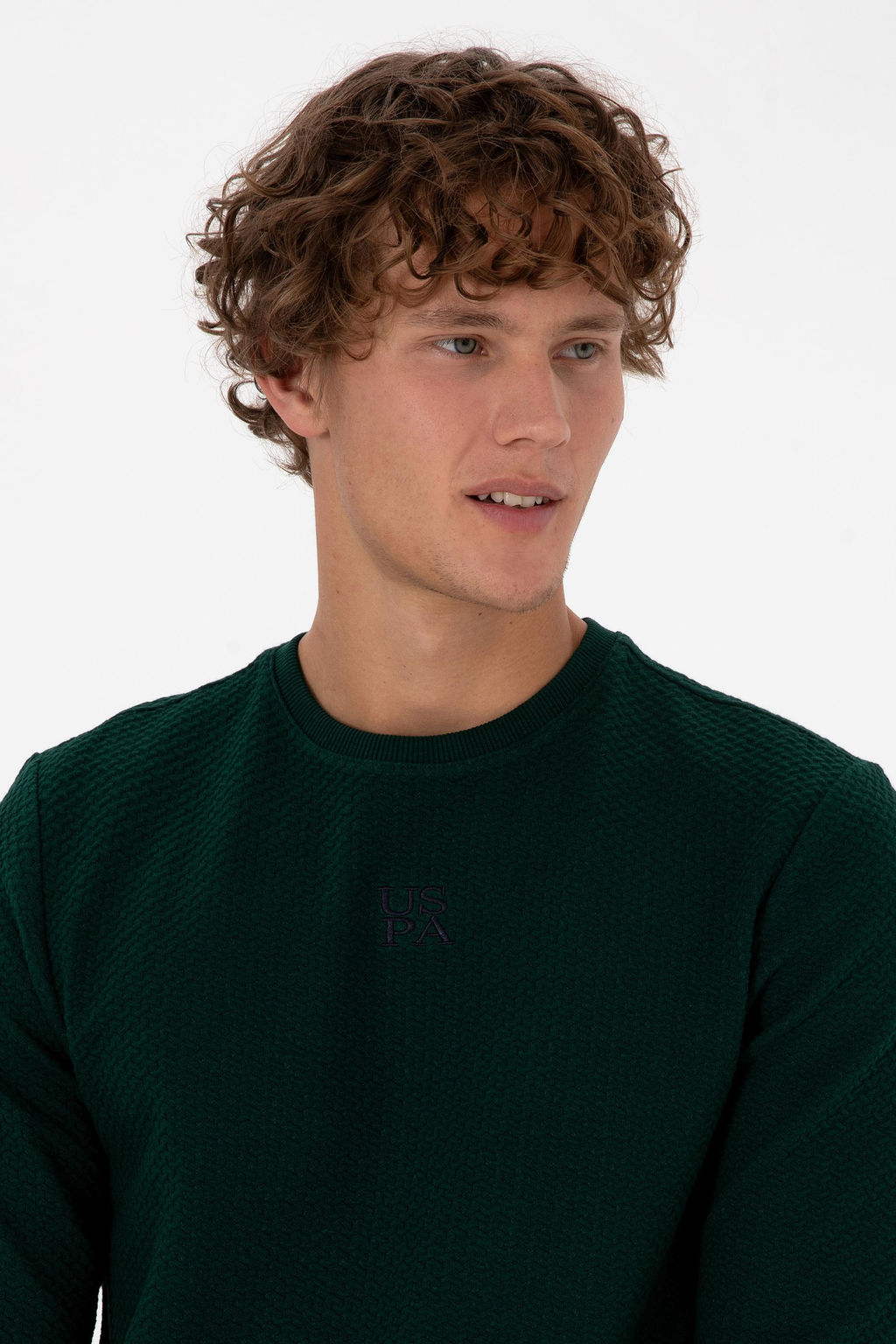 Erkek Regular Fit Bisiklet Yaka Koyu Ye_il Sweatshirt