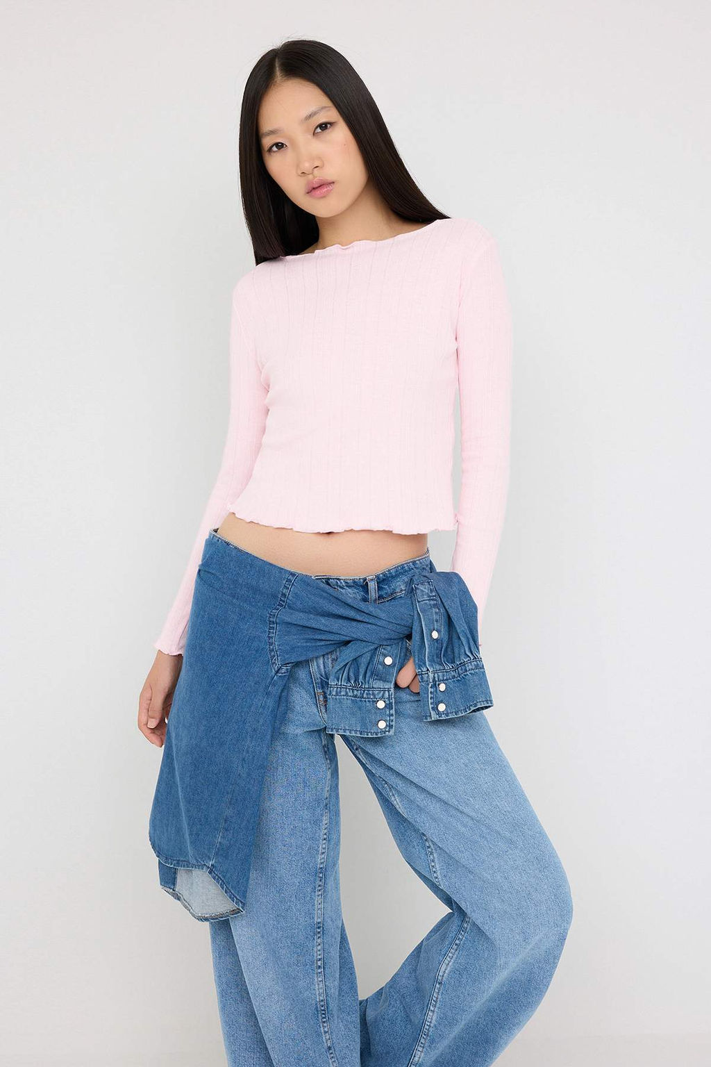 Teen Pembe Pointel Slim/Vucuda Oturan Orme Bluz TWOAW26BZ00012