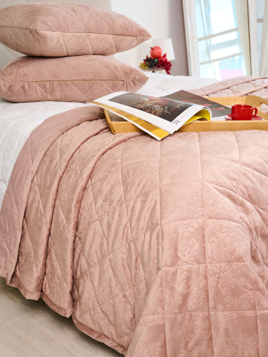 Набор покрывало и чехлы на подушку - Кристалл, цвет пудра 220x240