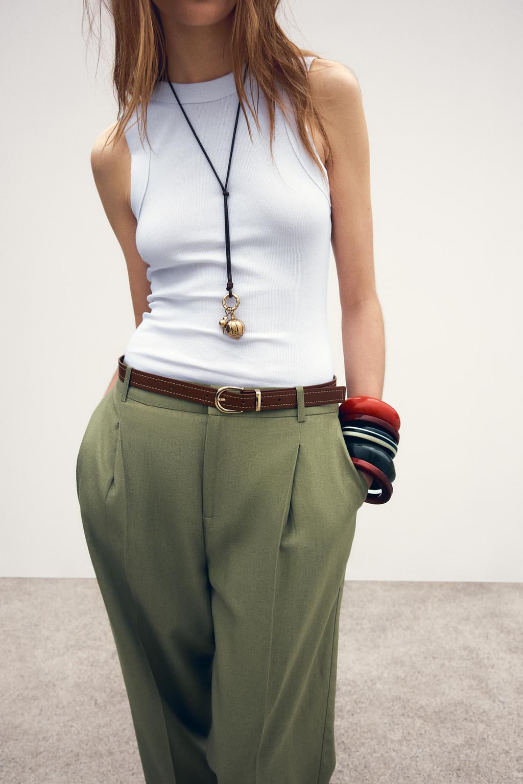 LINEN BELTED STRAIGHT-LEG TROUSERS - Zara фото 19