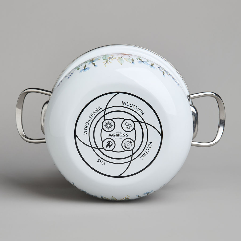 НАБОР КАСТРЮЛЬ AGNESS ЭМАЛИРОВАННЫХ СЕРИЯ ДВОРЦОВЫЙ ПАРК, 6ПР. 2,0/2,8/3,6Л,18Х11/20Х12/22Х13СМ  фото 10