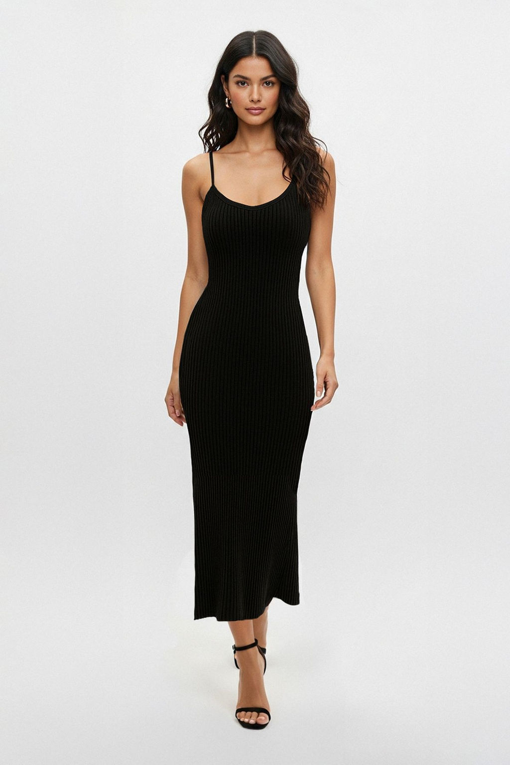 TRENDYOLMILLA Siyah Duz Maxi Fitilli A-Line Triko Elbise TWOSS25EL00503