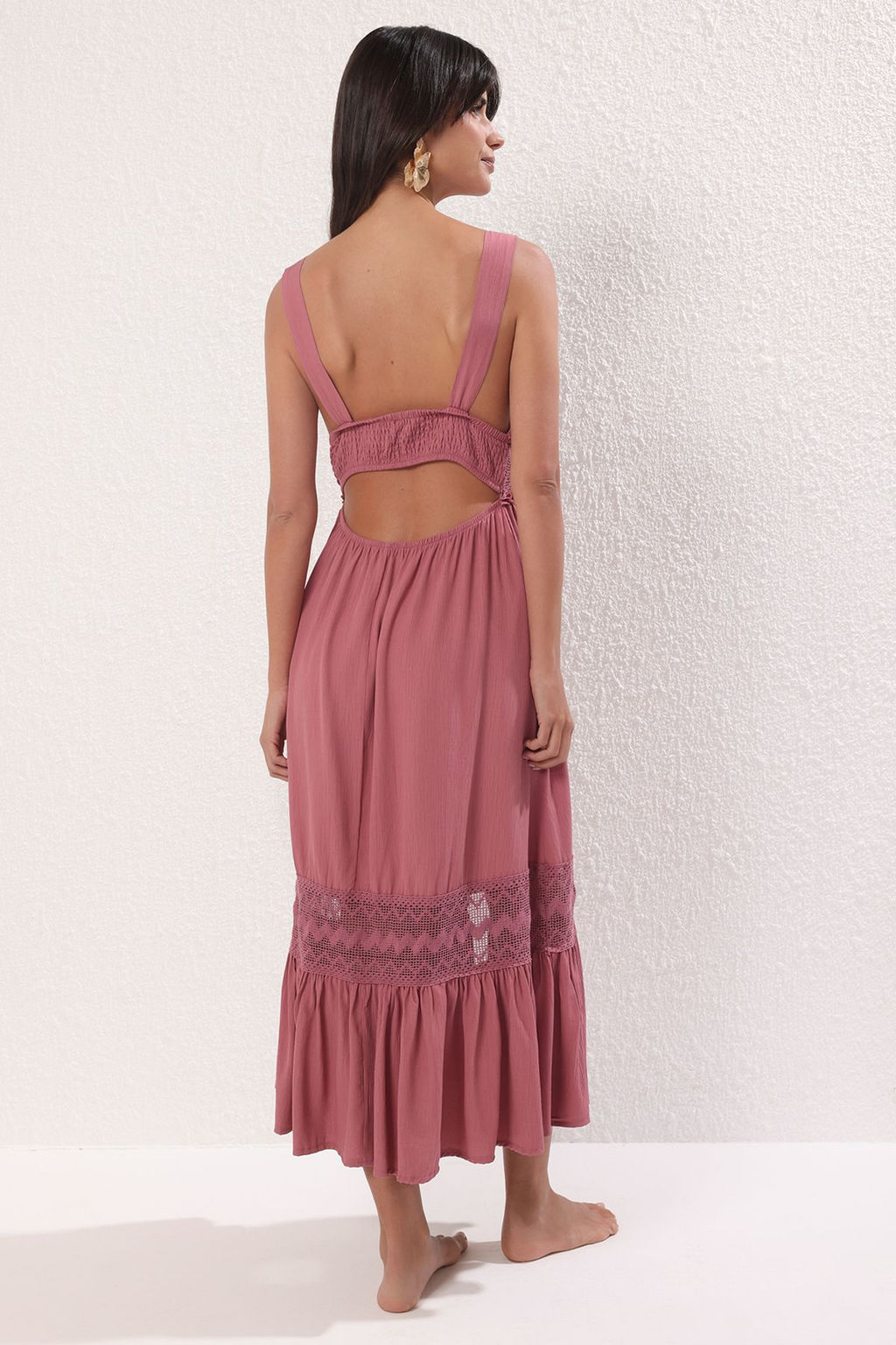 TRENDYOLMILLA Pudra Maxi Dokuma Dantelli Plaj Elbisesi TBESS25EL00064  фото 4