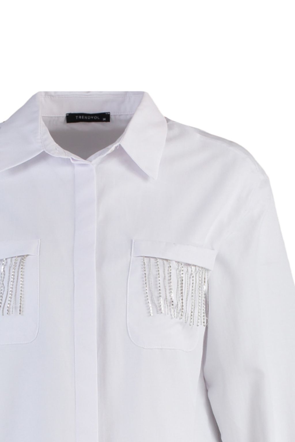 TRENDYOLMILLA Ekru Parlak Tasl? Genis Kal?p Dokuma Poplin Gomlek TPRAW23GO00012  фото 7