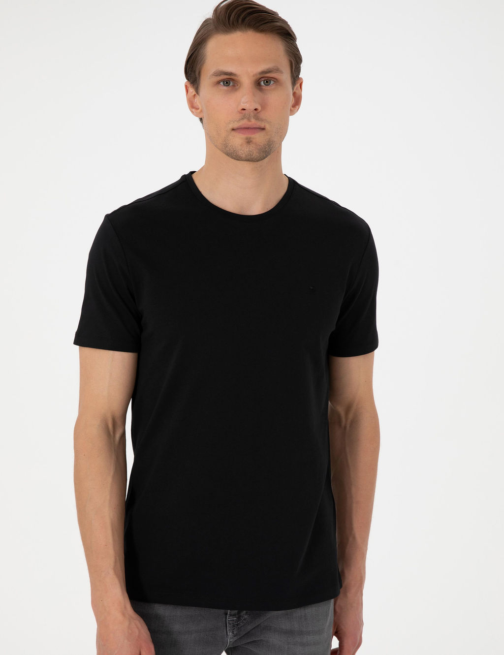 Beyaz-Lacivert-Siyah 3l_ Slim Fit %100 Pamuk Bisiklet Yaka Basic Ti__rt Paketi - Pierre cardin фото 4