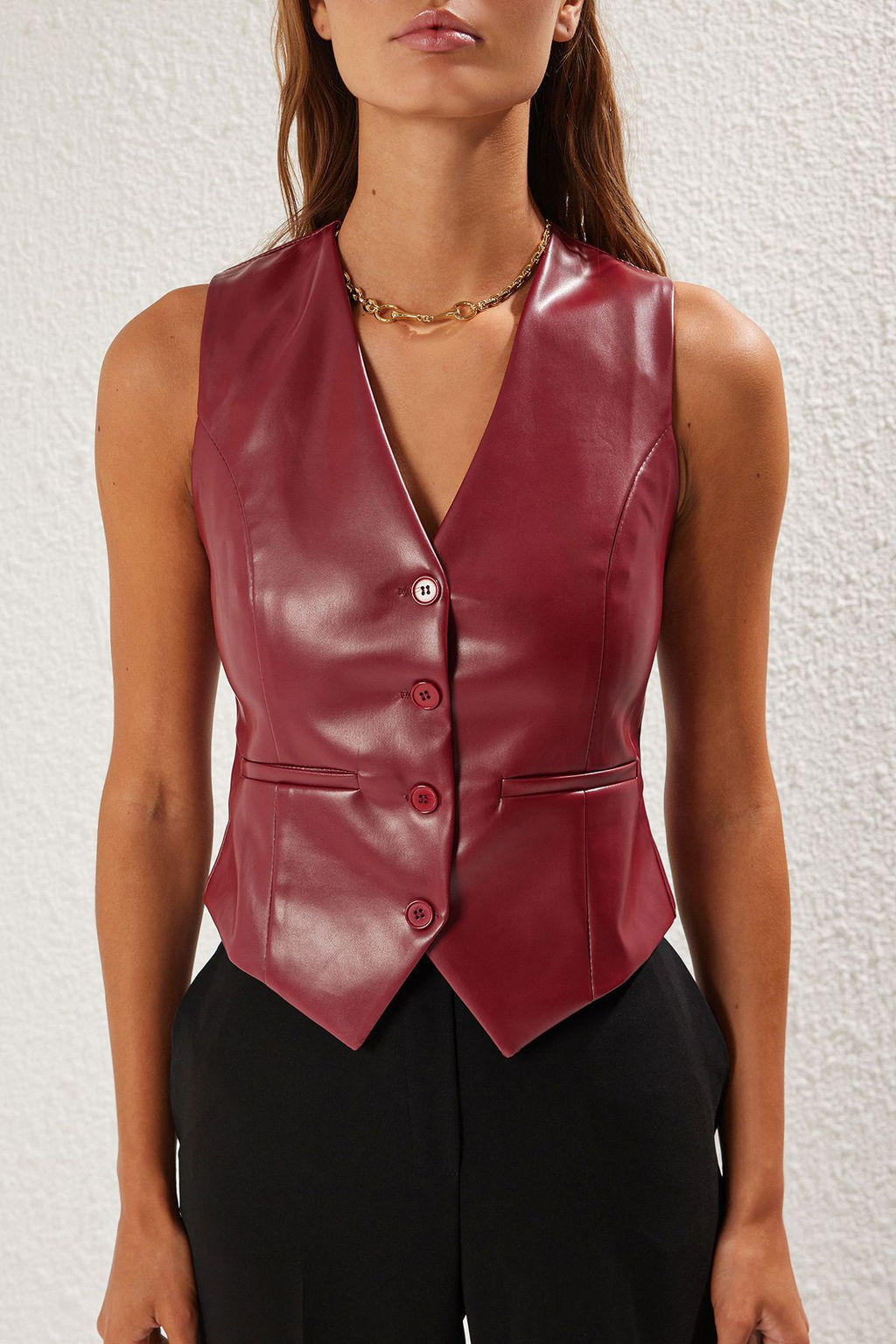 TRENDYOLMILLA Siyah Regular Suni Deri Yelek TWOAW25YE00106  фото 3