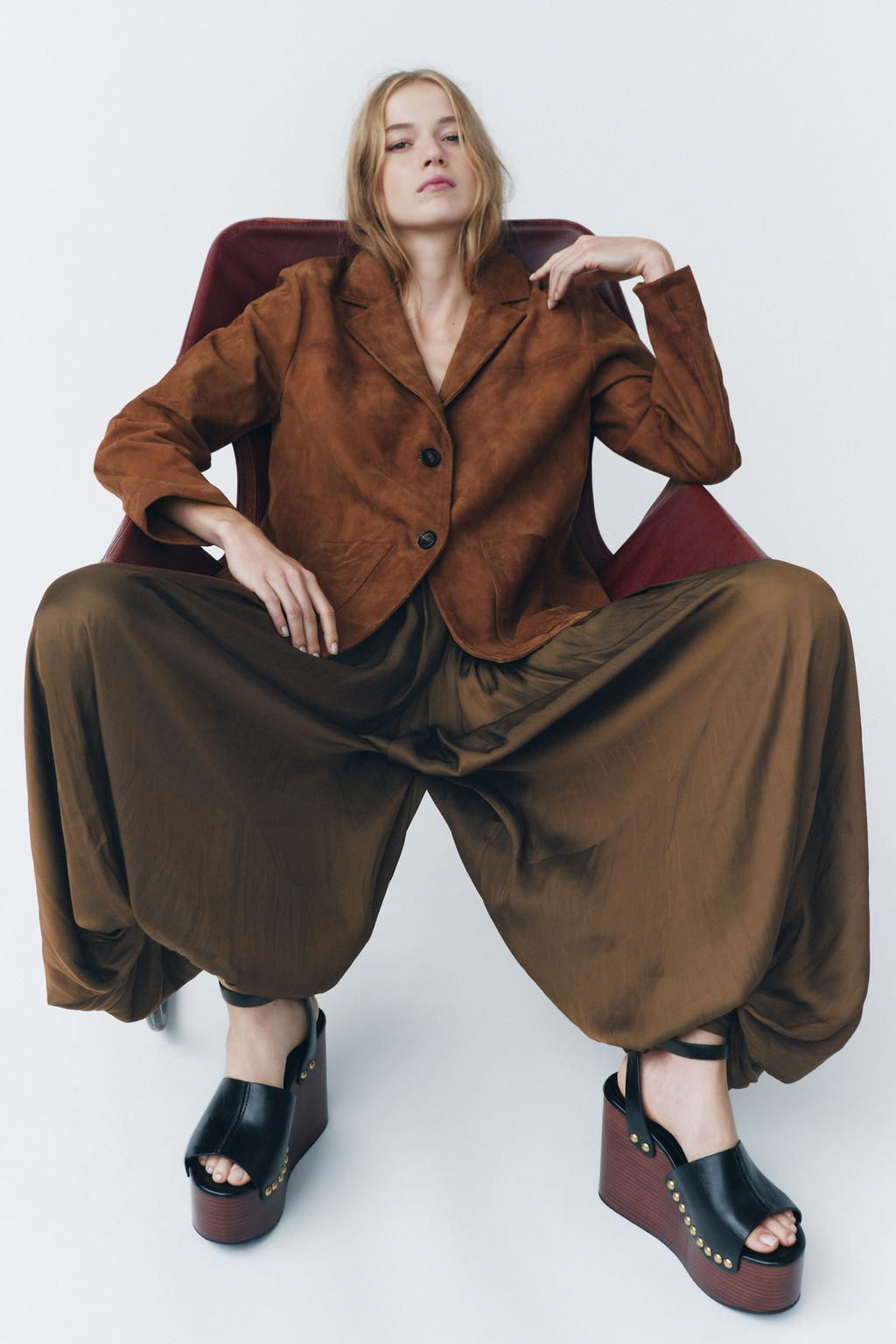 ZW COLLECTION LIMITED EDITION 100% SUEDE OVERSIZE BLAZER - Zara фото 15