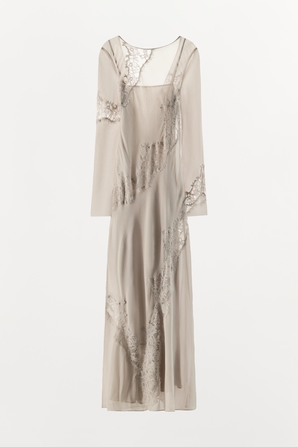 VESTIDO MIDI GEORGETTE ENCAJE BORDADOS / Piedra - Zara фото 5