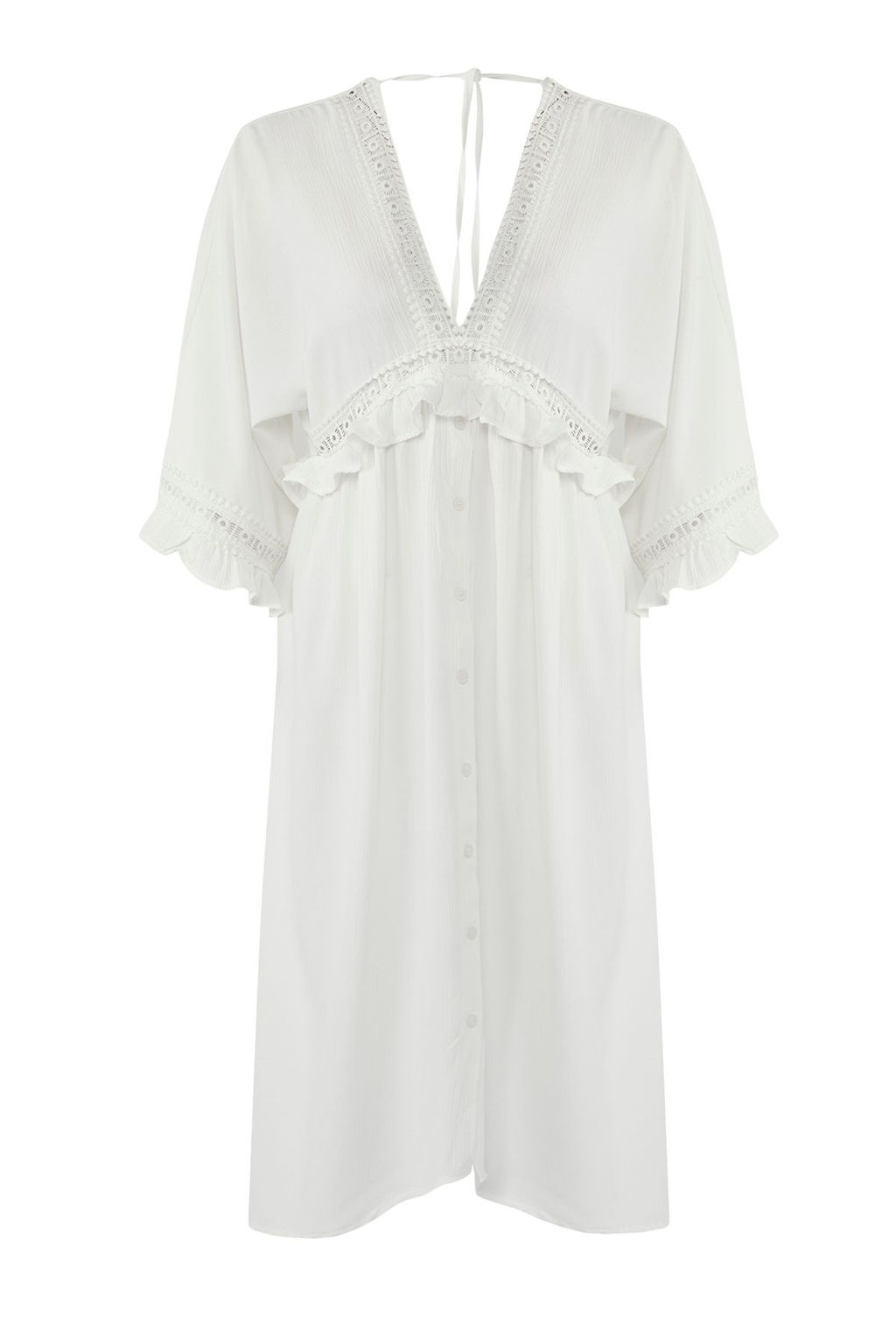 Trendyolmilla Ekru Maxi Dokuma Volanl? Plaj Elbisesi TBESS25EL00075 фото 6