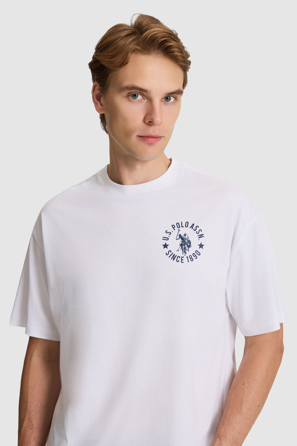 Erkek Beyaz Oversize Fit Bisiklet Yaka Ti__rt - U.s. polo assn фото 2