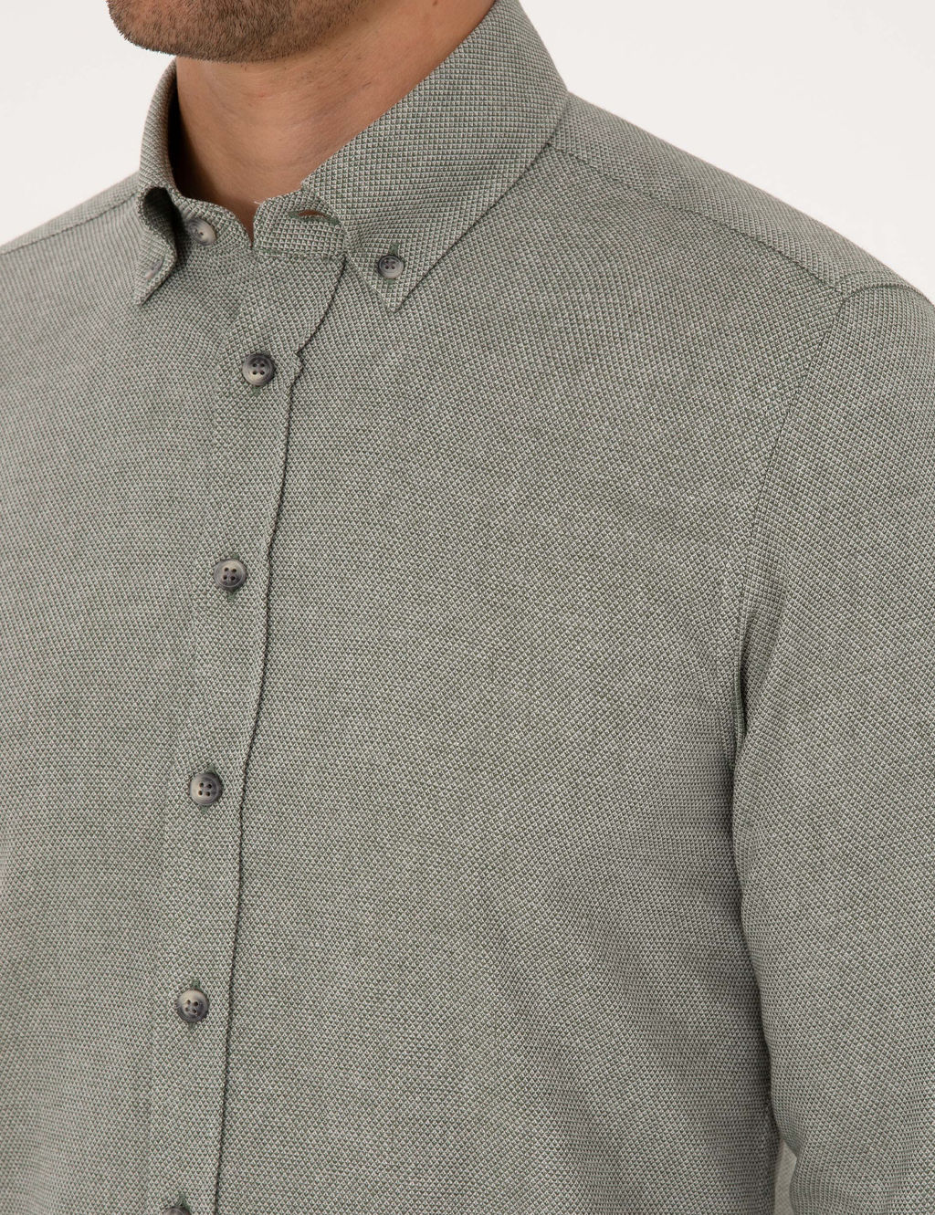 Ye_il Slim Fit Dokulu Uzun Kollu G_mlek