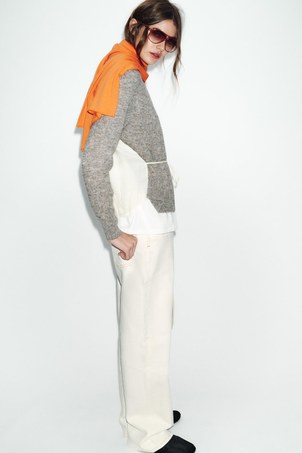 CONTRAST KNIT CARDIGAN WITH BELT - Zara фото 11