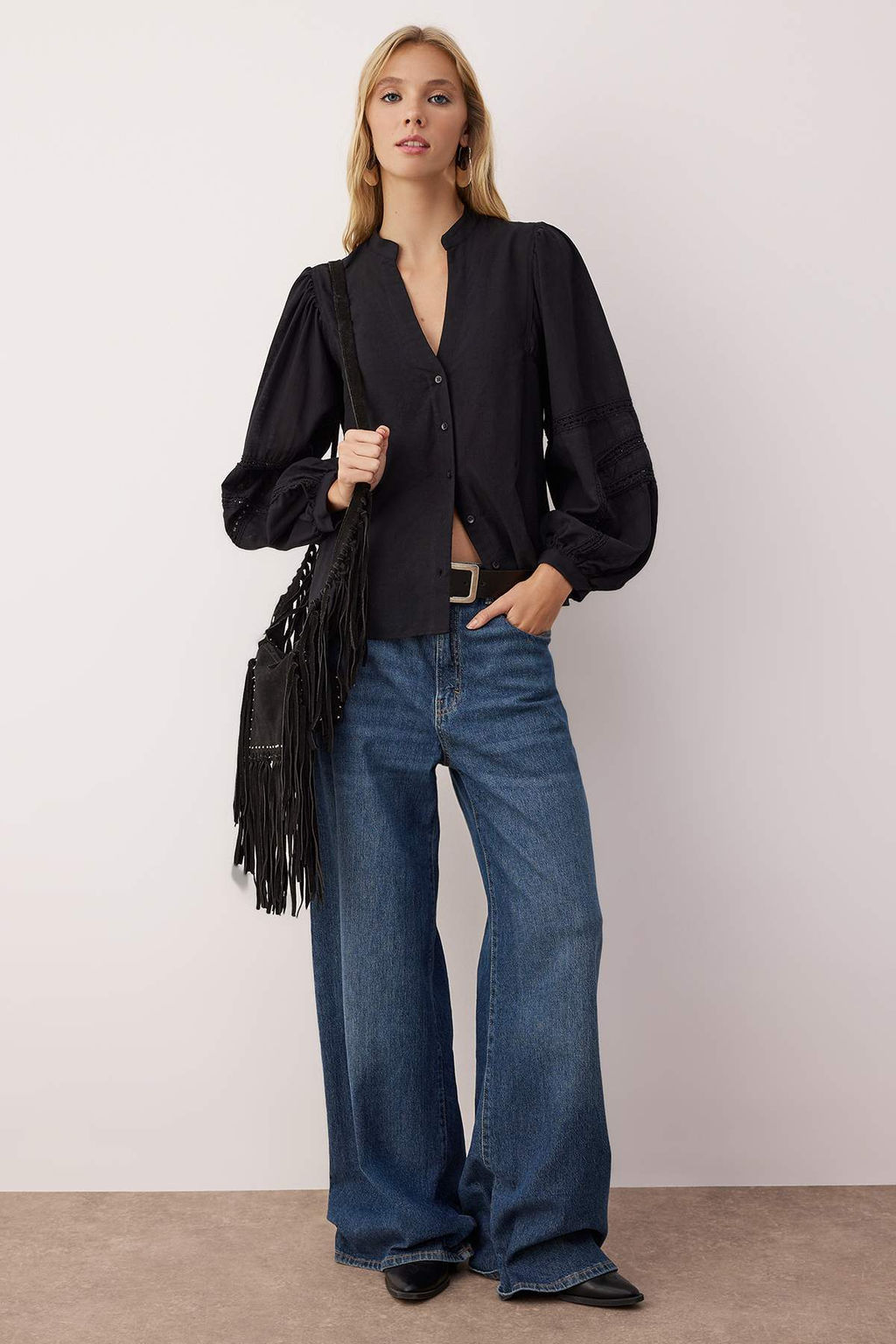 Beyaz Kollar? Dantel Serit Detayl? Boho Gomlek TWOAW26GO00068 - Trendyolmilla фото 2