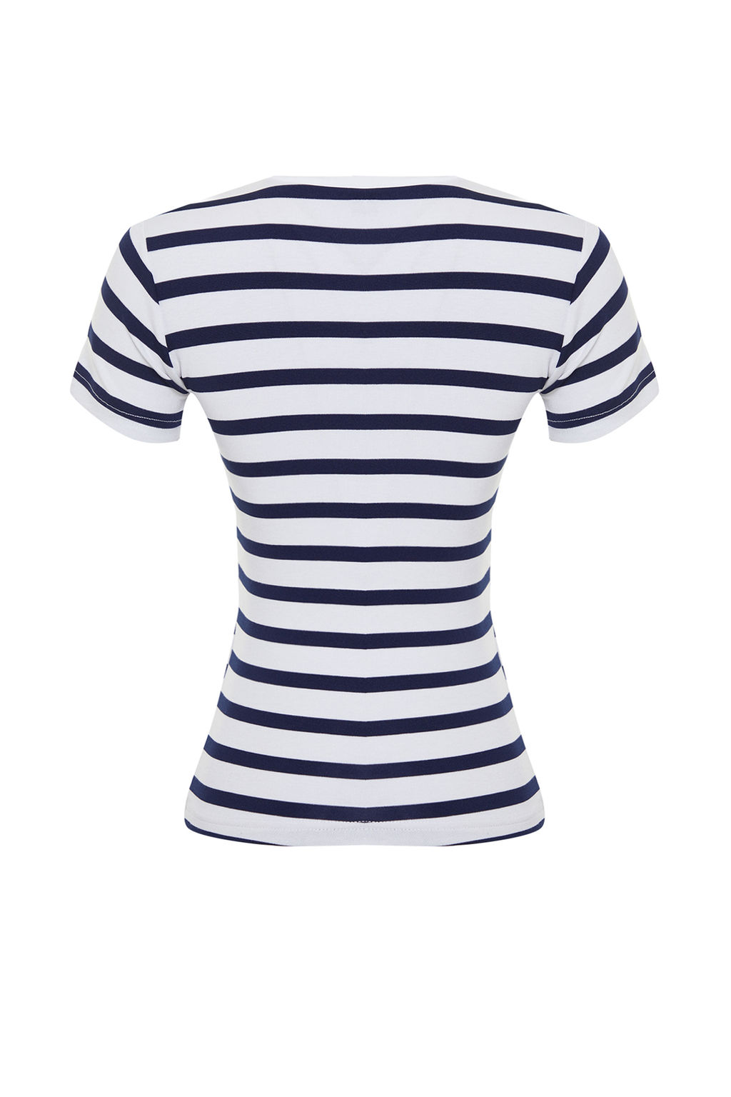 Lacivert Cizgili Viskoz/Yumusak Kumas Vucuda Oturan Esnek Orme Bluz TWOSS24BZ00296