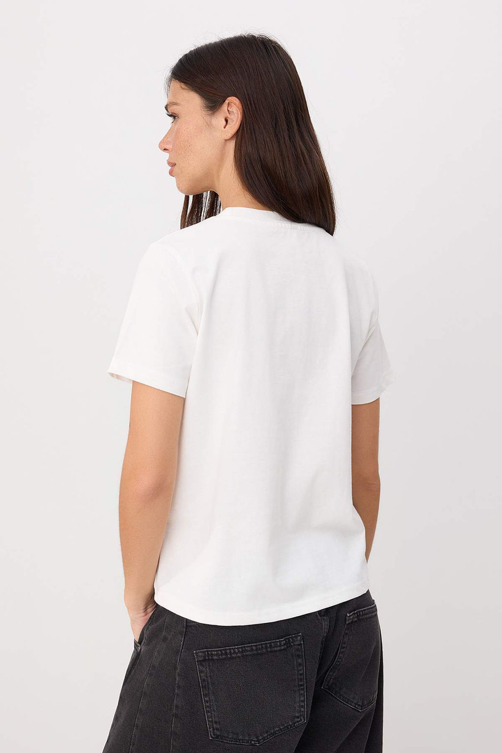 Ekru Bask?l? Regular/Normal Kal?p K?sa Kollu Orme T-Shirt TWOSS26TS00291 - Trendyolmilla фото 4