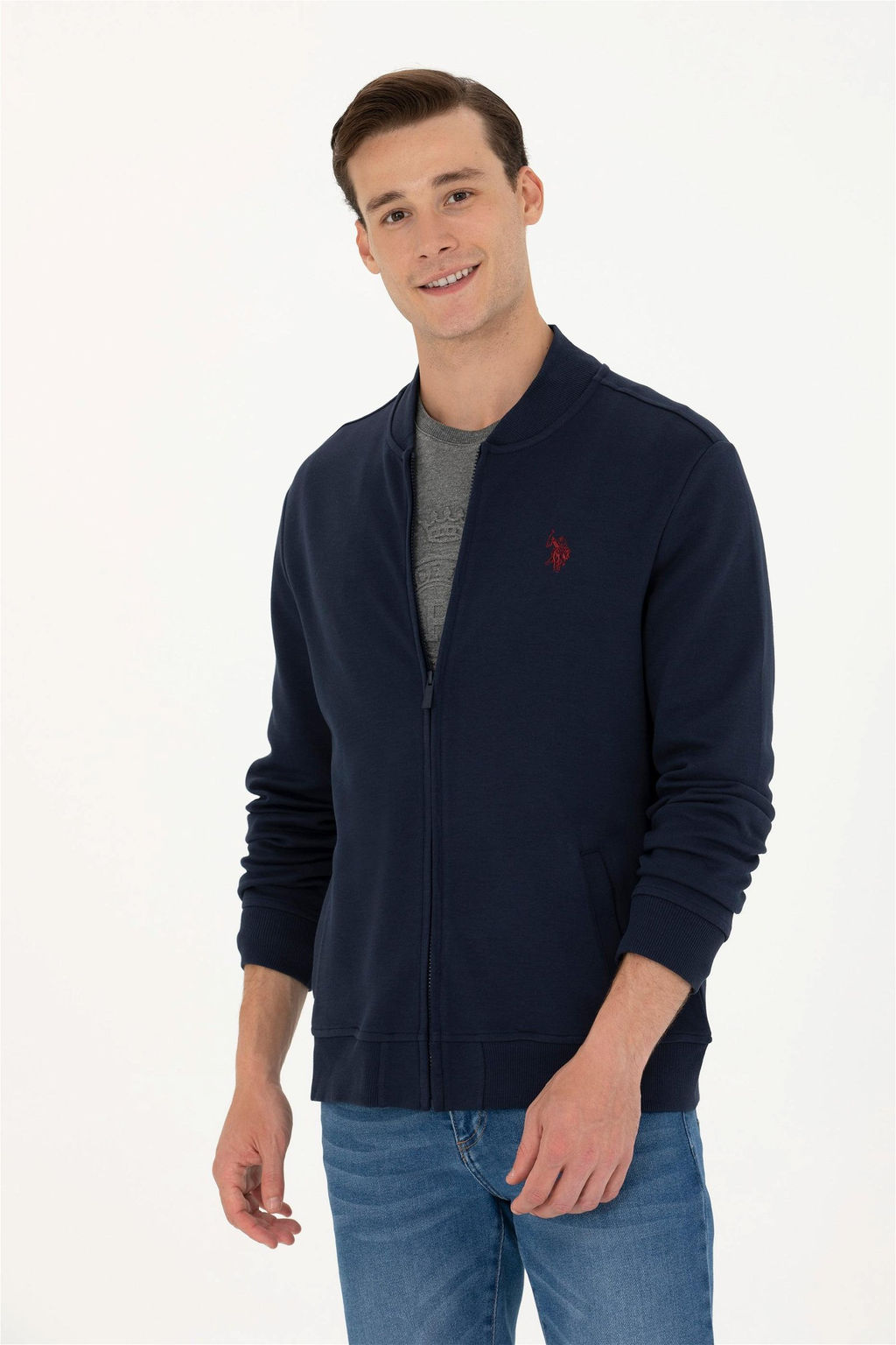 U. S. Polo Assn Мужской темно-синий вязаный кардиган с воротником стойкой - U.s. polo assn фото 9