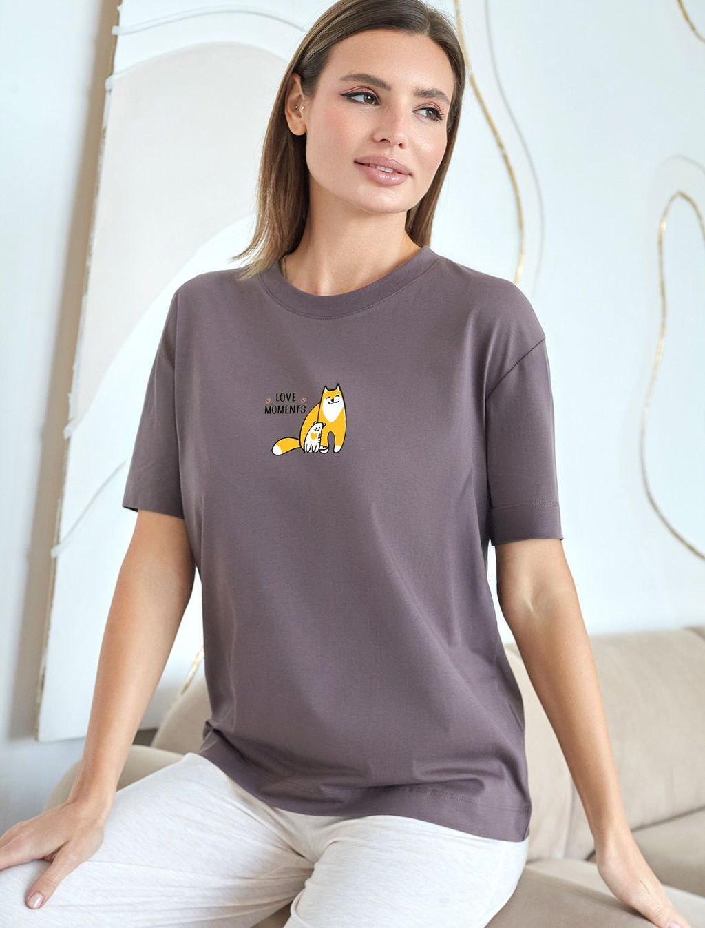 Футболка с принтом свободная из премиального 100% хлопка