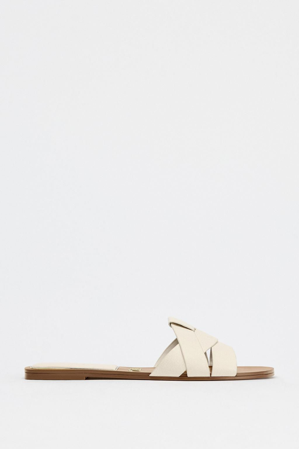 CROSS-STRAP FLAT LEATHER SANDALS - Zara фото 3