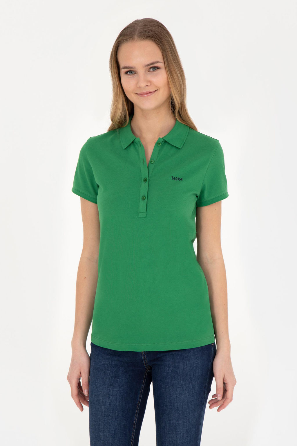 Женская зеленая базовая футболка с воротником-поло - U.s. polo assn фото 10
